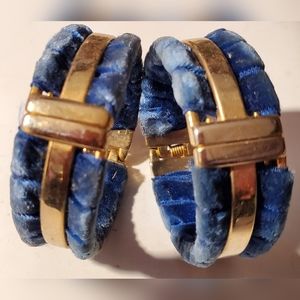 Lot of 2 Blue Velvet Goldtone Metal Cuff Bracelets